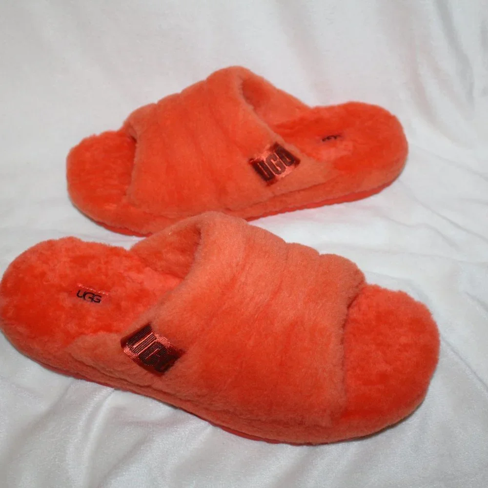 NIB UGG MEN'S FLUFF YOU‎ SLIP ON FUR SLIPPERS ORANGE